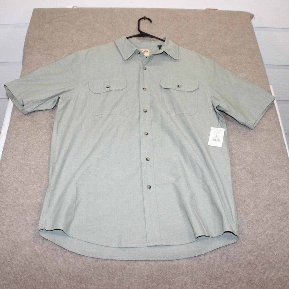 Wrangler Authentics Mens Short Sleeve Button Down Shirt Sage Green Large NWT